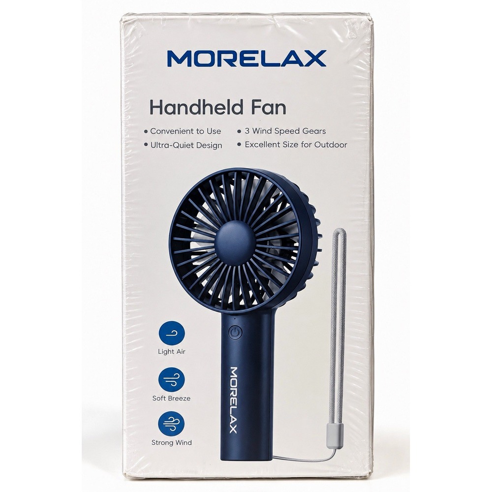 MORELAX Quiet Handheld Fan, 3-Speed Push Button Battery Powered, Blue